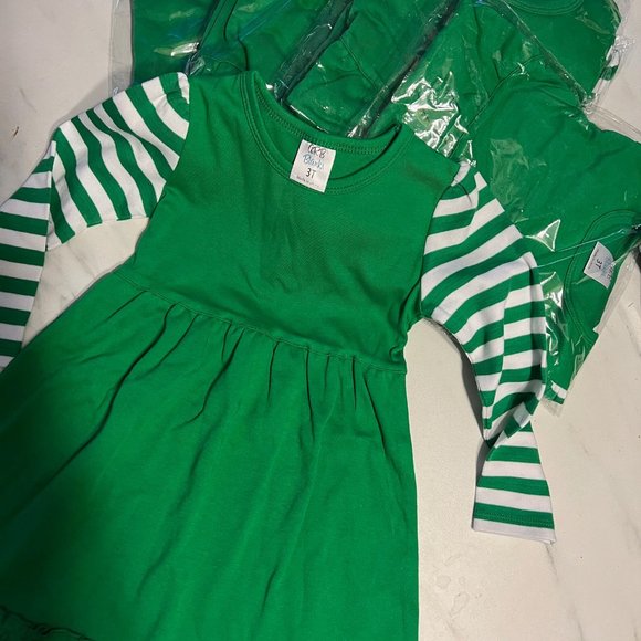 Destash ARB Girls Long Sleeve Dress (Kelly Green - striped sleeves) 16 Total